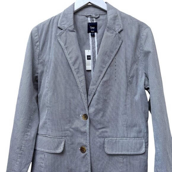 GAP Womens Blazer 12 Slim Navy White Stripe Cotton Jacket Preppy Nautical NWT - Picture 2 of 10